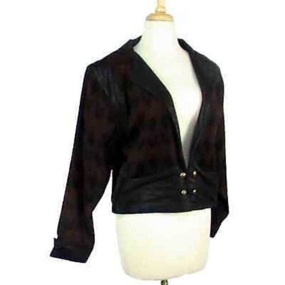 Etnica‎ Women's Aztec Western Maroon Black Wool Leather Jacket Blazer Large - Picture 1 of 6